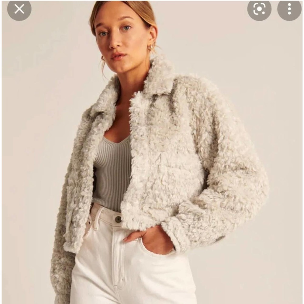 Abercrombie & Fitch Cropped Sherpa Shirt Jacket Snap Closure Size XS